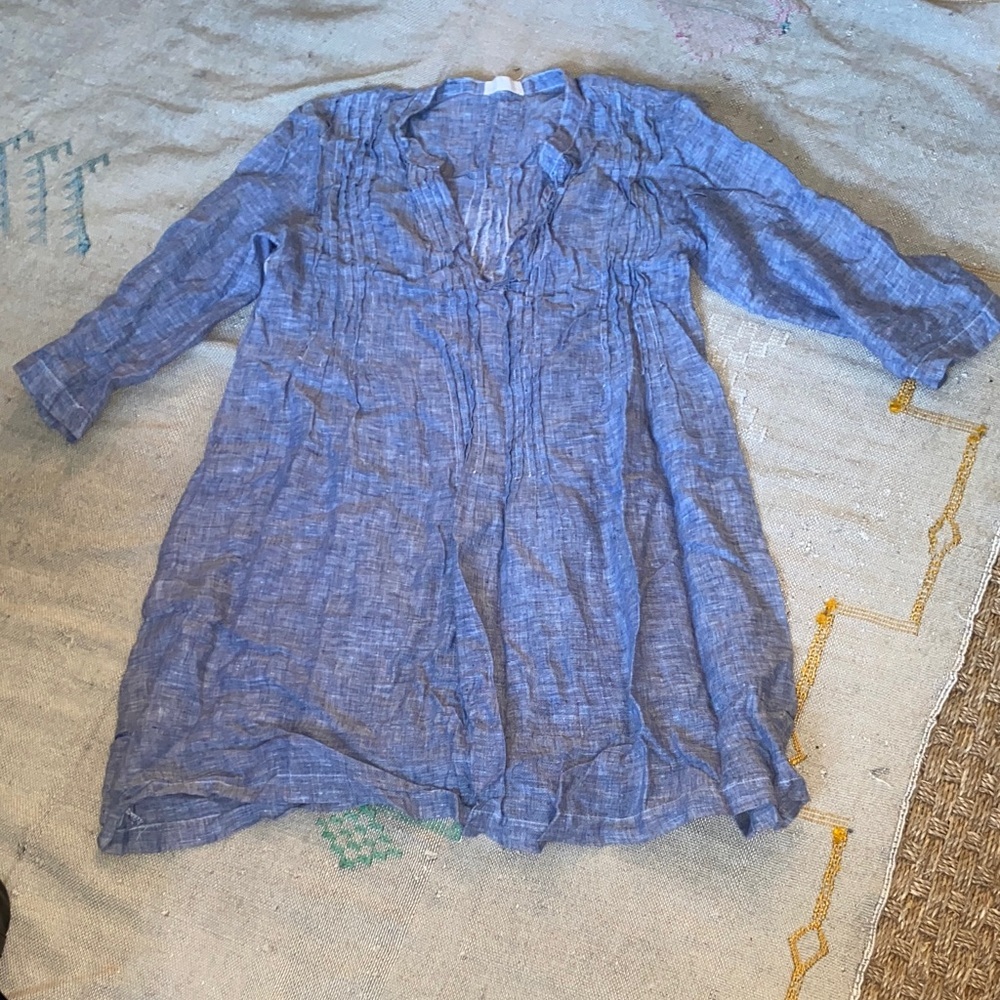 CP Shades Chambray Blue 100% Linen Tunic mini Dress sz Small